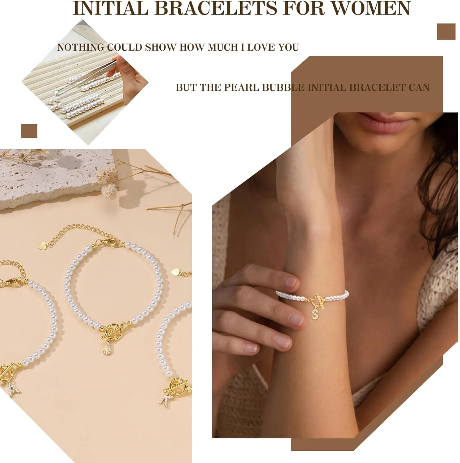 Btysun Initial Bracelets for Women, Mom Gifts for Mothers Day Pearl Bracelet Best Friend Birthday Gifts for Women Letter A-Z Gold Bracelets Graduation Gifts for Her 2025 Anniversary Christmas Jewelry