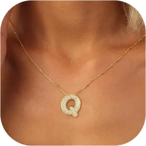 Bubble Letter Necklace Gold - 14K Gold Plated Dainty Cubic Zirconia Bubble Initial A to Z Letter Necklace, Personalized Name Necklace,Balloon Initial Necklace for Women