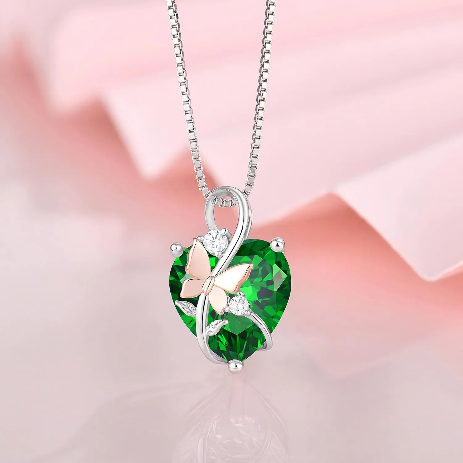 Butterfly Heart Necklaces for Women, 925 Sterling Silver 5A Cubic Zirconia Birthstone Pendant Jewelry Gifts, Anniversary Birthday Christmas Gifts for her