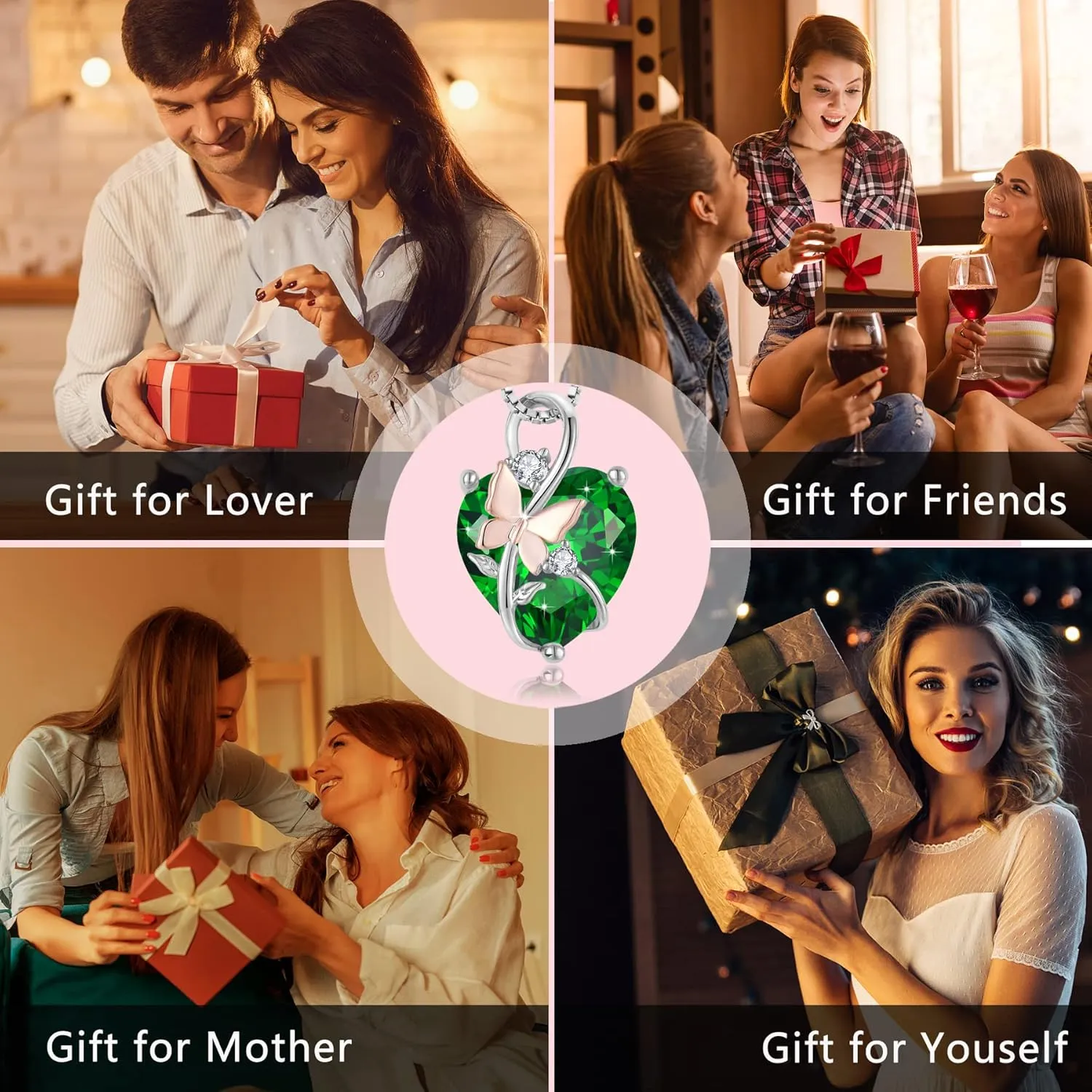 Butterfly Heart Necklaces for Women, 925 Sterling Silver 5A Cubic Zirconia Birthstone Pendant Jewelry Gifts, Anniversary Birthday Christmas Gifts for her