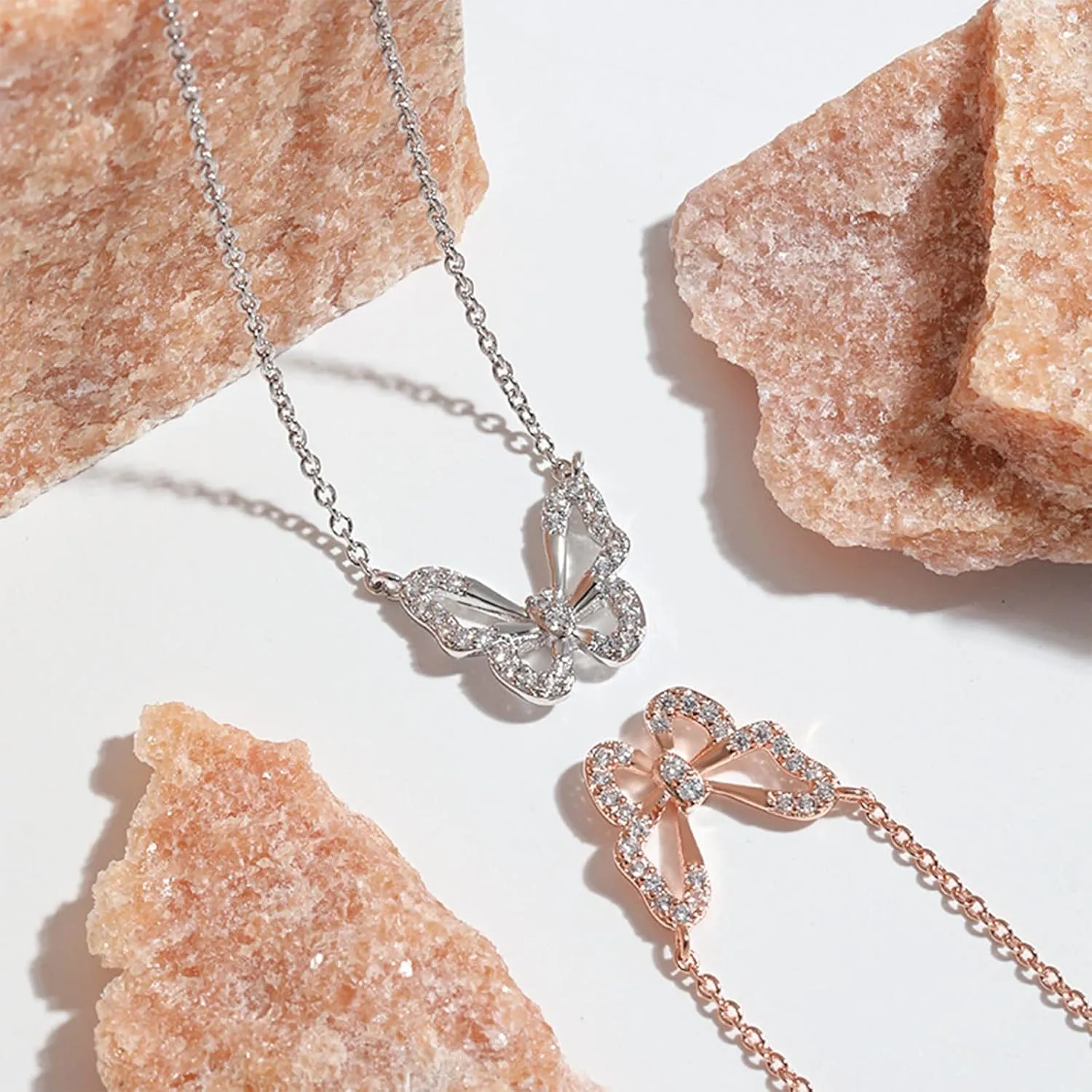 Butterfly Necklace - Rhinestone Pendant Necklaces for Women Butterflies Charm Jewelry for Valentine's Day Women Teen Girl Party Statement Dress Sweater Anniversary