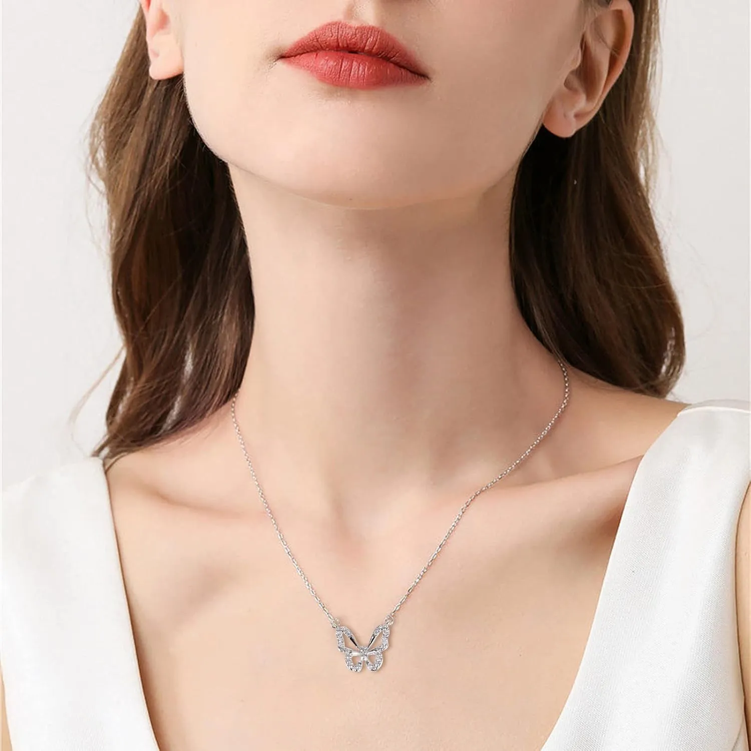 Butterfly Necklace - Rhinestone Pendant Necklaces for Women Butterflies Charm Jewelry for Valentine's Day Women Teen Girl Party Statement Dress Sweater Anniversary