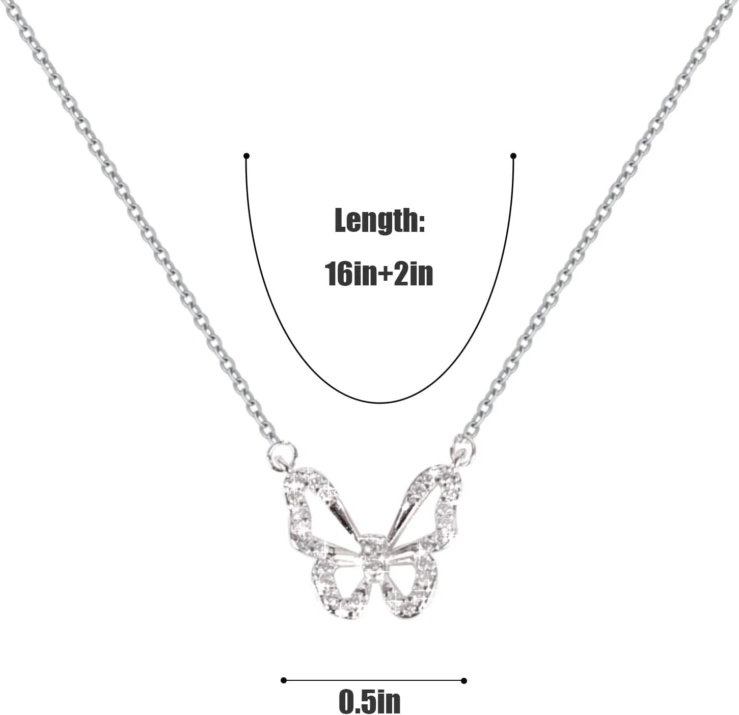 Butterfly Necklace - Rhinestone Pendant Necklaces for Women Butterflies Charm Jewelry for Valentine's Day Women Teen Girl Party Statement Dress Sweater Anniversary