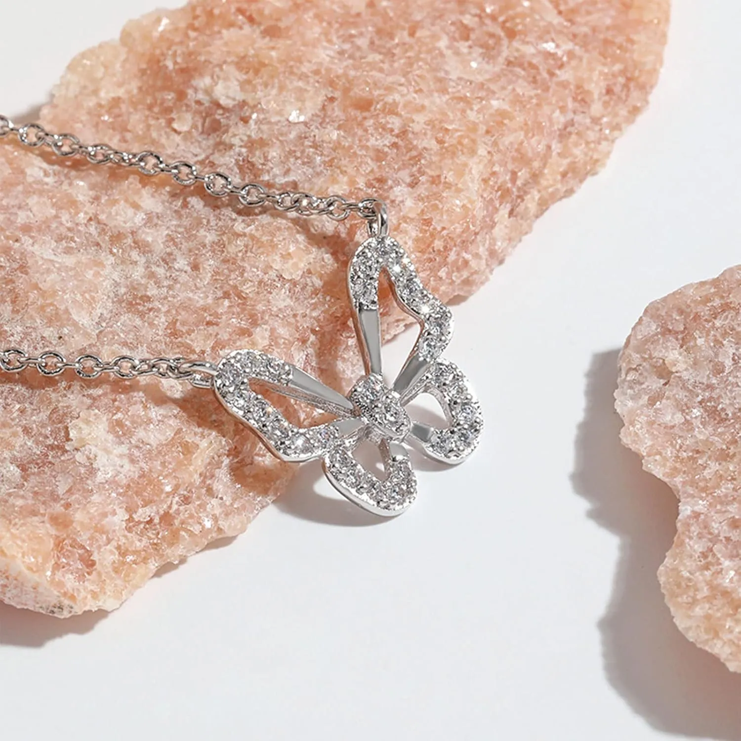 Butterfly Necklace - Rhinestone Pendant Necklaces for Women Butterflies Charm Jewelry for Valentine's Day Women Teen Girl Party Statement Dress Sweater Anniversary