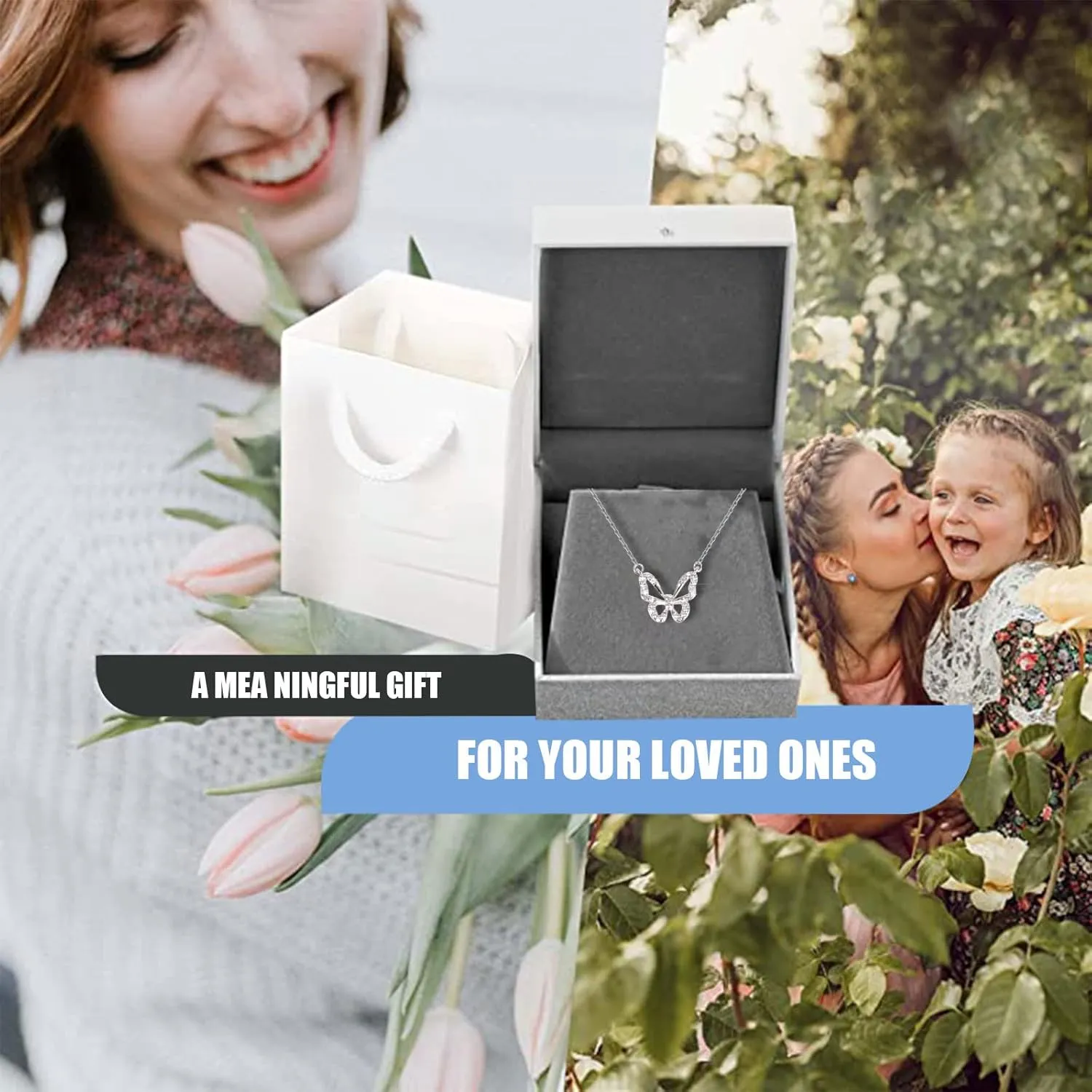 Butterfly Necklace - Rhinestone Pendant Necklaces for Women Butterflies Charm Jewelry for Valentine's Day Women Teen Girl Party Statement Dress Sweater Anniversary