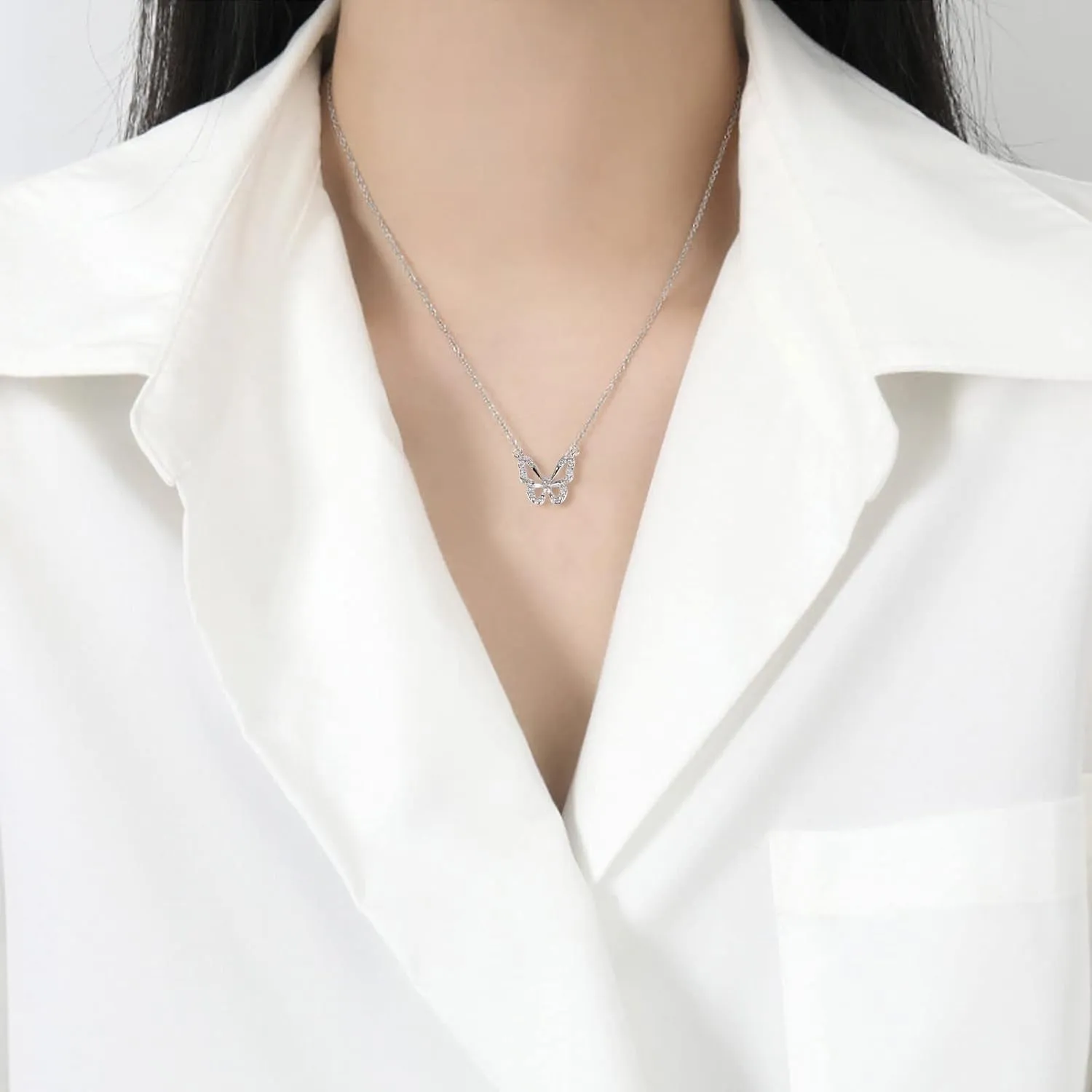 Butterfly Necklace - Rhinestone Pendant Necklaces for Women Butterflies Charm Jewelry for Valentine's Day Women Teen Girl Party Statement Dress Sweater Anniversary