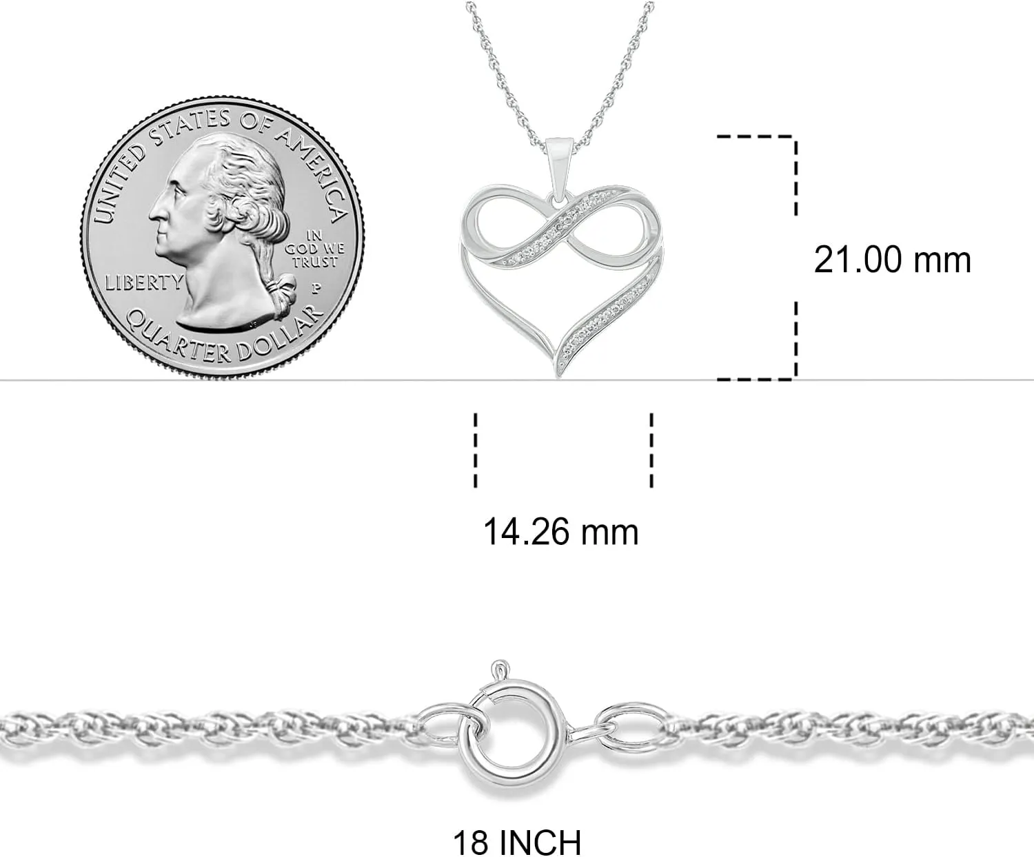 Cali Trove 1/4ct & 1/20 ct Natural Diamond Infinity Heart Pendant Necklaces for Women in 10KT Gold | Diamond Heart Pendants for Women | 10KT Jewelry Gifts for Her in White, Yellow or Pink Gold