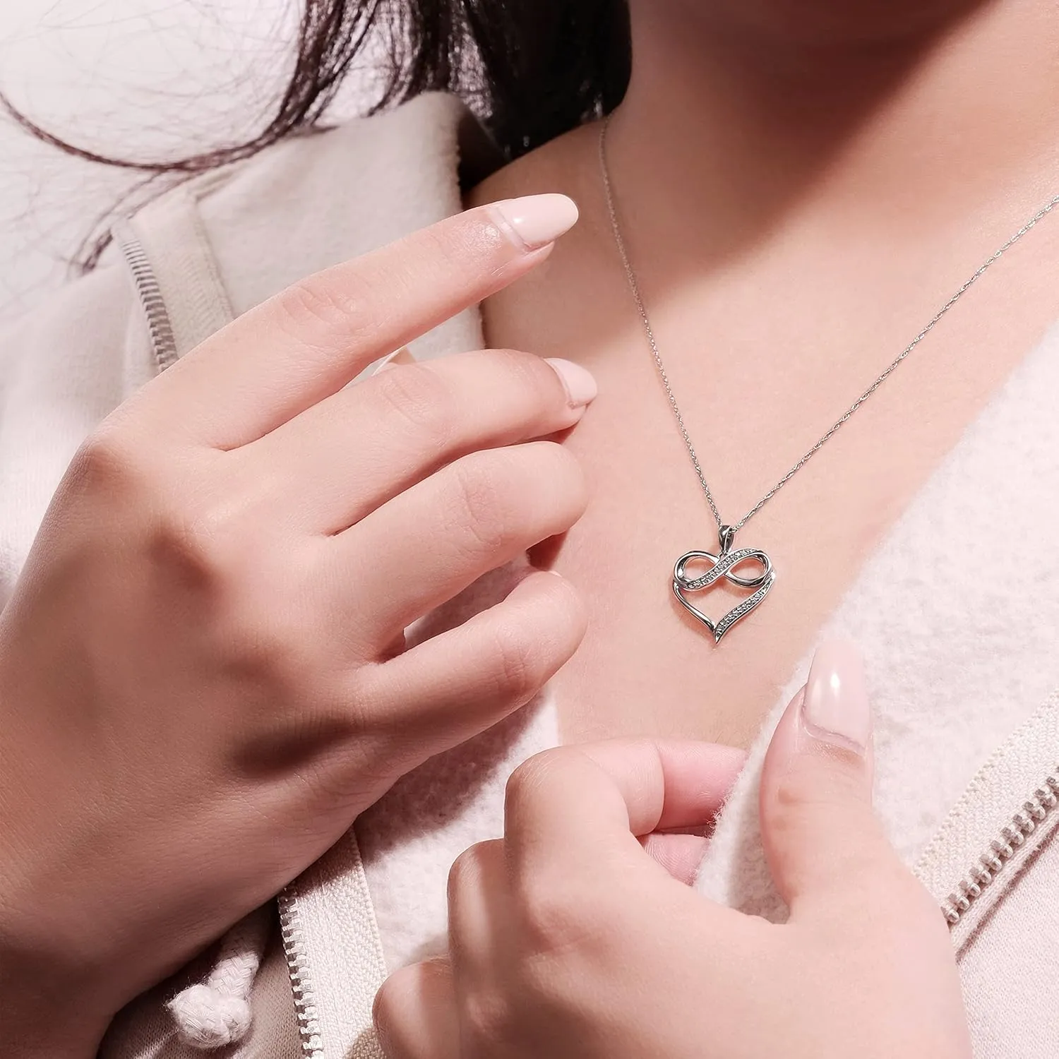 Cali Trove 1/4ct & 1/20 ct Natural Diamond Infinity Heart Pendant Necklaces for Women in 10KT Gold | Diamond Heart Pendants for Women | 10KT Jewelry Gifts for Her in White, Yellow or Pink Gold