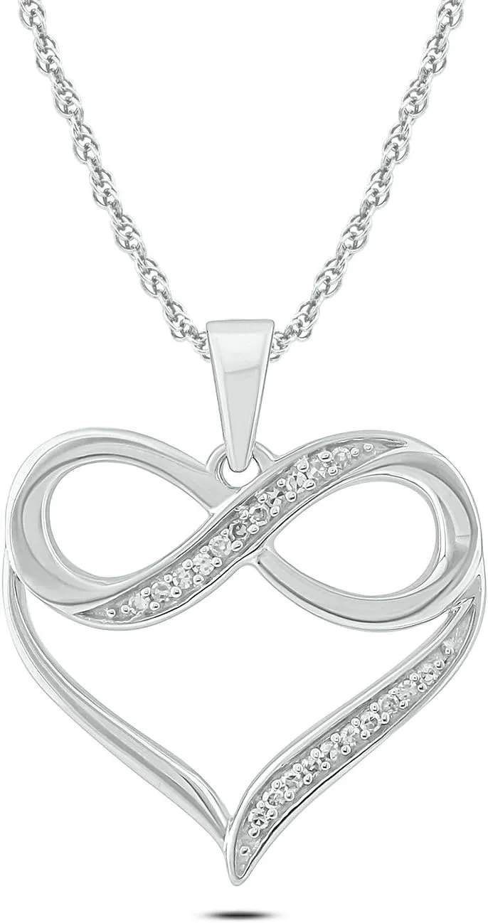 Cali Trove 1/4ct & 1/20 ct Natural Diamond Infinity Heart Pendant Necklaces for Women in 10KT Gold | Diamond Heart Pendants for Women | 10KT Jewelry Gifts for Her in White, Yellow or Pink Gold