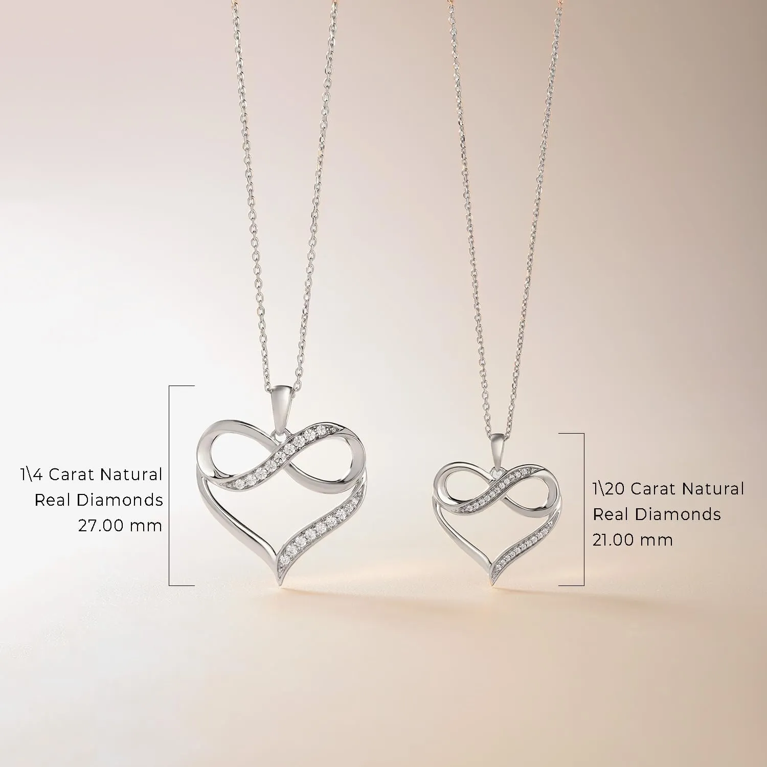 Cali Trove 1/4ct & 1/20 ct Natural Diamond Infinity Heart Pendant Necklaces for Women in 10KT Gold | Diamond Heart Pendants for Women | 10KT Jewelry Gifts for Her in White, Yellow or Pink Gold