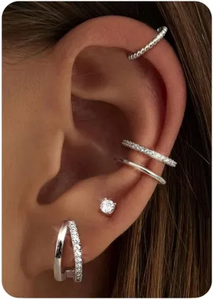 CASSIECA 5 Pairs Gold Earrings for Women Hypoallergenic Surgical Steel Earrings for Sensitive Ears 14K Gold Hoop Earring Ear Cuffs Flat Back Earring Cartilage Tragus Helix Piercings for Women Jewelry