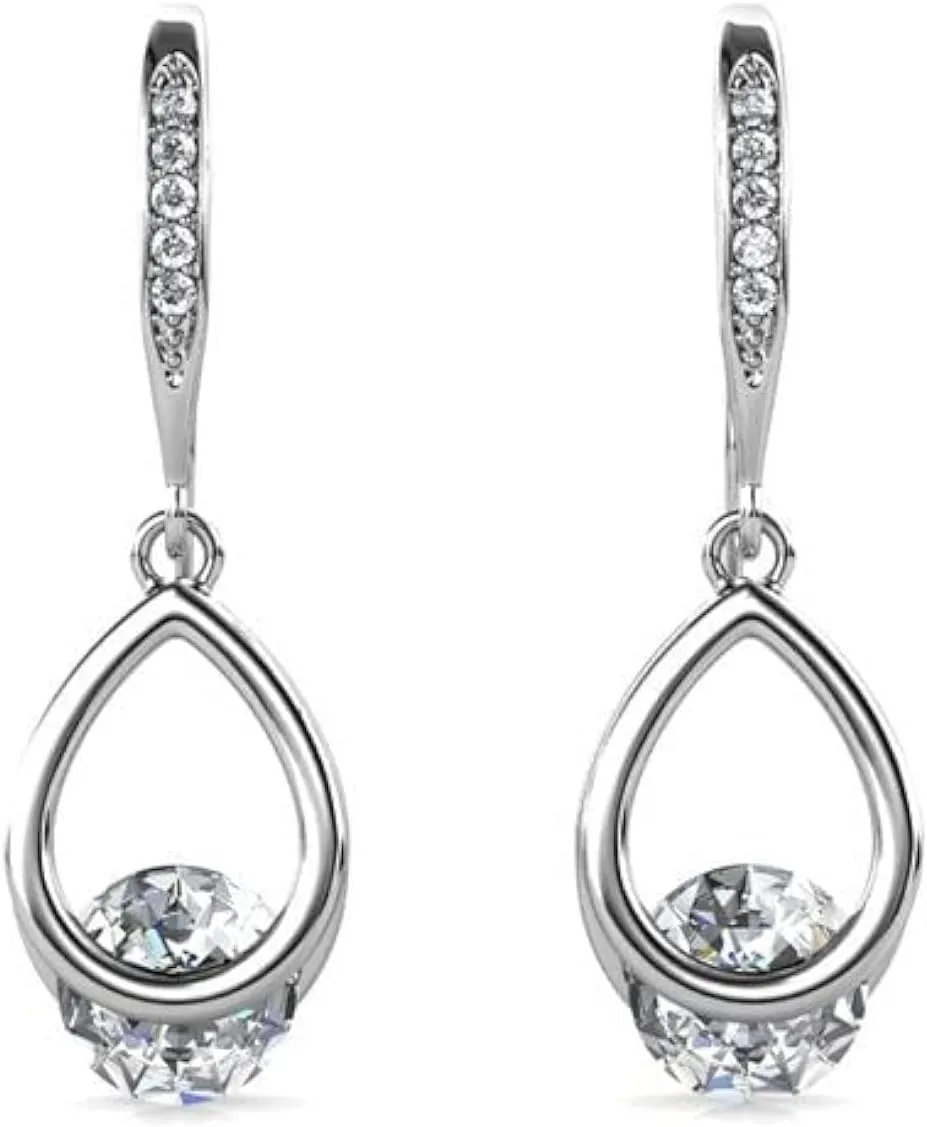 Cate & Chloe Brenda 18k White Gold Drop Earrings with Crystals, Round-Cut Crystal Tear Drop Earrings for Women, Wedding Anniversary Birthday Jewelry Gift