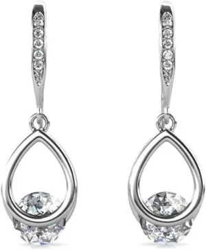 Cate & Chloe Brenda 18k White Gold Drop Earrings with Crystals, Round-Cut Crystal Tear Drop Earrings for Women, Wedding Anniversary Birthday Jewelry Gift