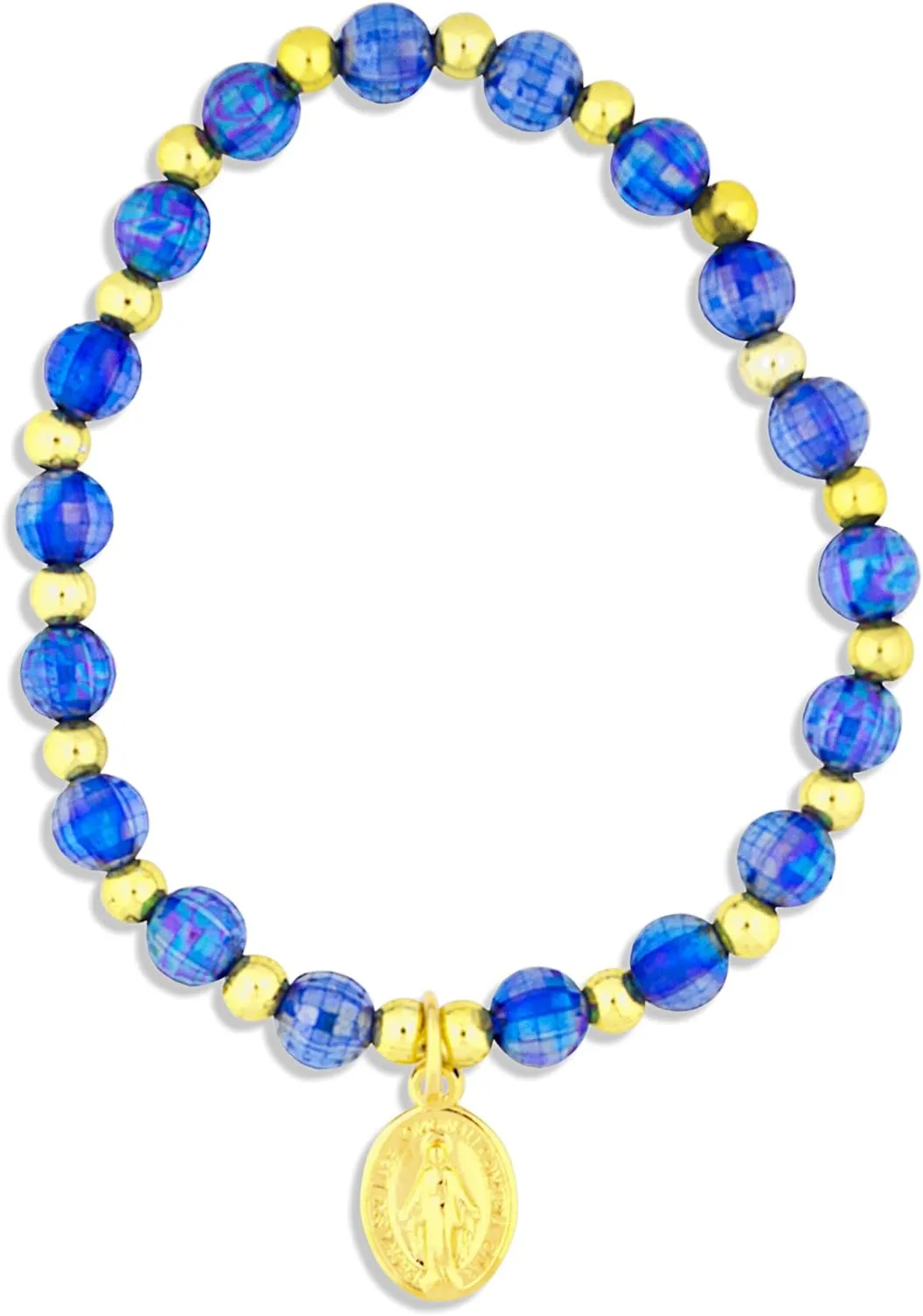 Catholic Stretch Bracelet with Miraculous Medal (Blue)
