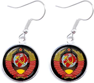 CCCP USSR Soviet Army Red Star Drop Earrings 16mm Glass Cabochon Art Round Russian Badges LOGO Ear Jewelry For Women Girls Gift, Brass