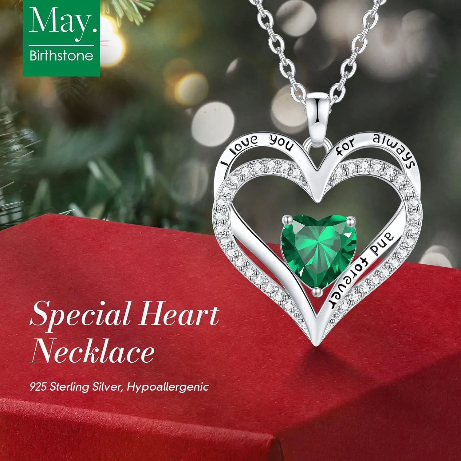 CDE Birthstone Necklaces for Women, 925 Sterling Silver Forever Love Heart Pendant Necklace, Birthday Jewelry Gift for Wife Mom Girlfriend Her