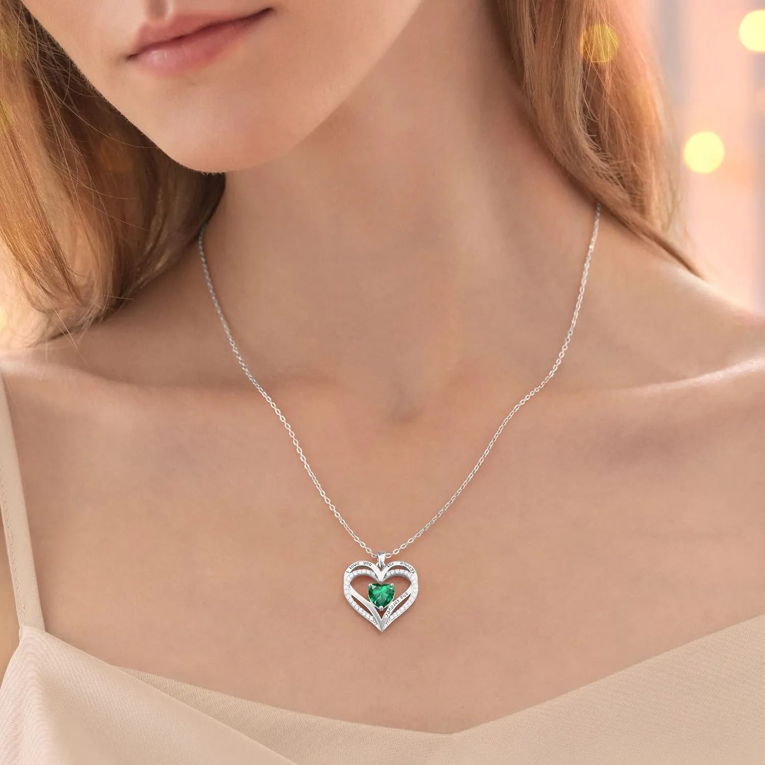 CDE Birthstone Necklaces for Women, 925 Sterling Silver Forever Love Heart Pendant Necklace, Birthday Jewelry Gift for Wife Mom Girlfriend Her