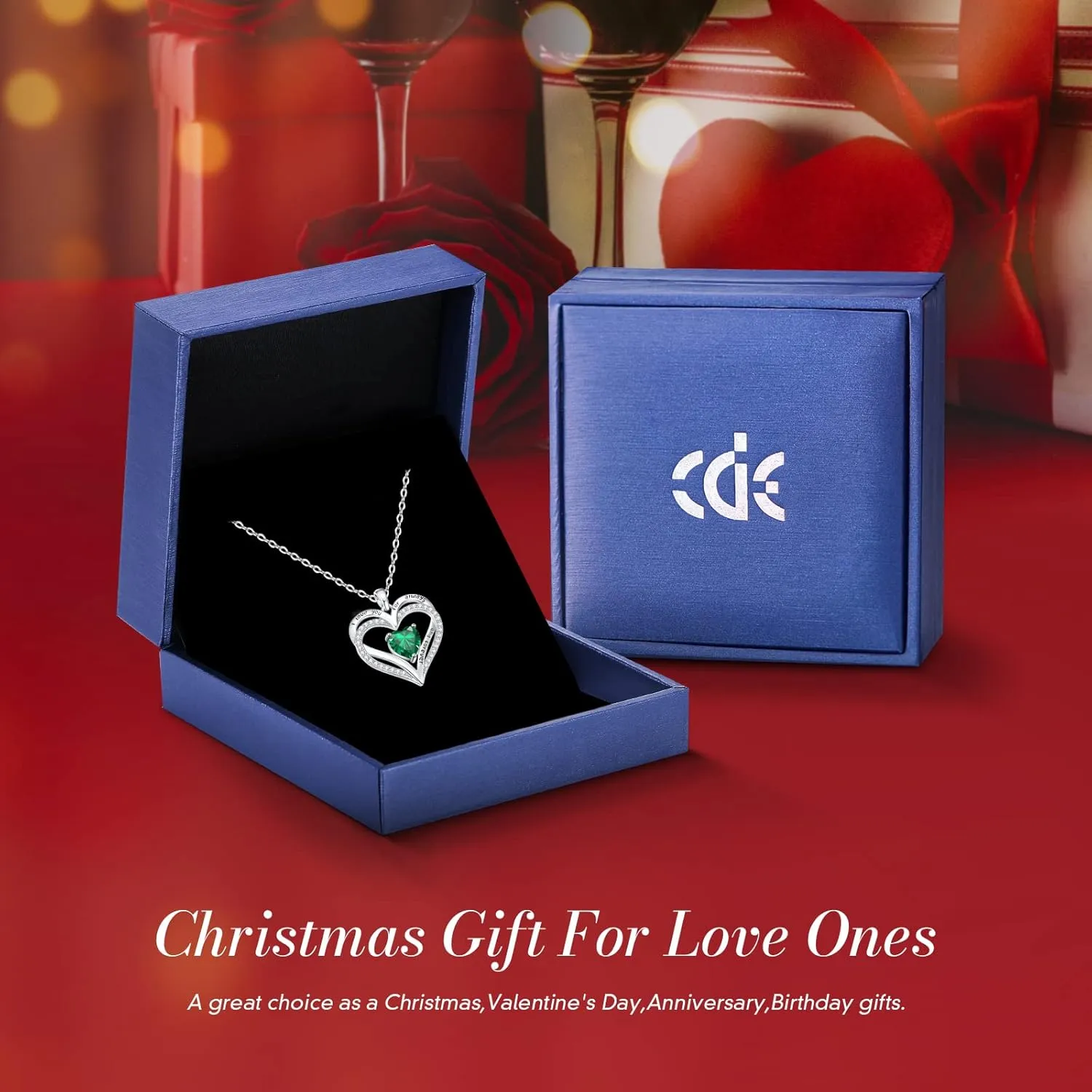 CDE Birthstone Necklaces for Women, 925 Sterling Silver Forever Love Heart Pendant Necklace, Birthday Jewelry Gift for Wife Mom Girlfriend Her