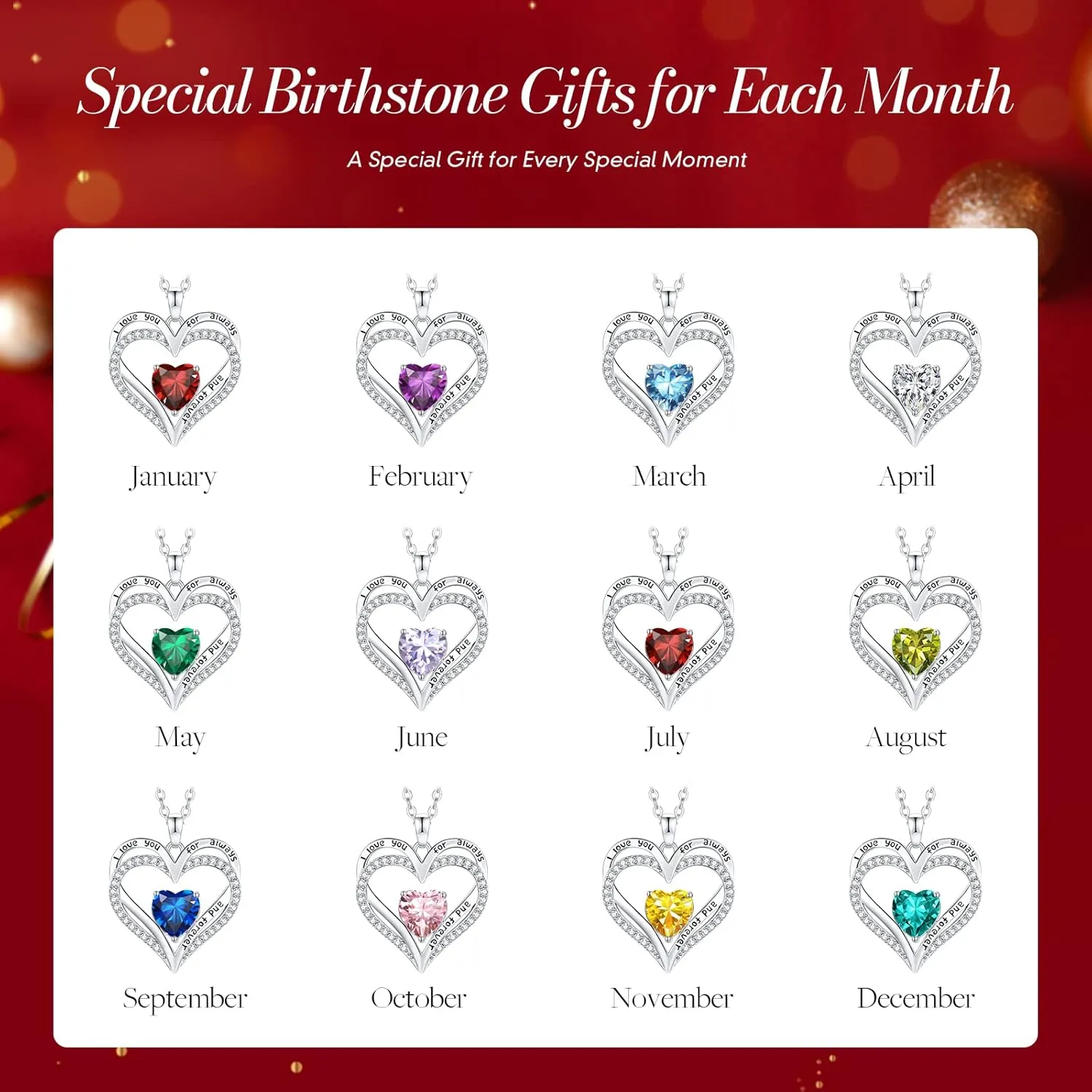 CDE Birthstone Necklaces for Women, 925 Sterling Silver Forever Love Heart Pendant Necklace, Birthday Jewelry Gift for Wife Mom Girlfriend Her