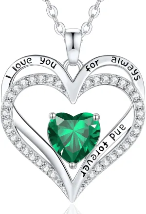CDE Birthstone Necklaces for Women, 925 Sterling Silver Forever Love Heart Pendant Necklace, Birthday Jewelry Gift for Wife Mom Girlfriend Her