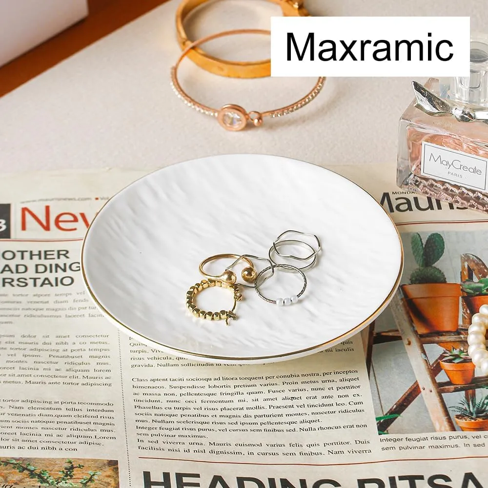 Ceramic Dishes Jewelry Tray Ring Dish, Ring Holder for Jewelry Key Tray for Home Decor, Birthday, Christmas Gifts for Women, Girls (White)