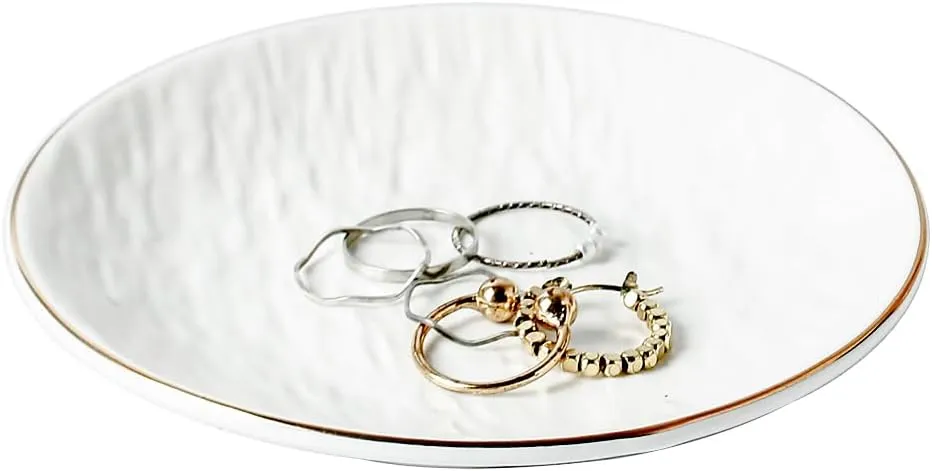 Ceramic Dishes Jewelry Tray Ring Dish, Ring Holder for Jewelry Key Tray for Home Decor, Birthday, Christmas Gifts for Women, Girls (White)