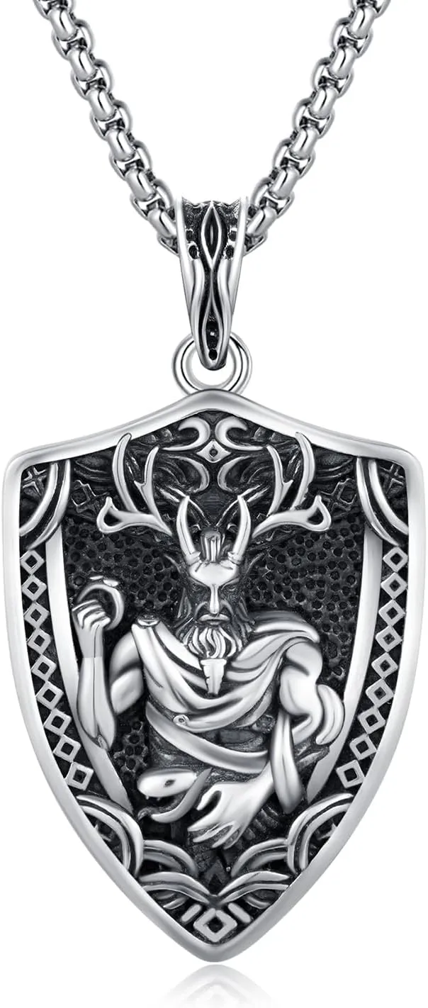 Cernunnos Necklace 925 Sterling Silver Protection Necklace Witcher Medallion Amulet Pagan Viking Necklaces Viking Shield Celtic Gothic Jewelry Christmas Gifts for Boyfriend Men Boys Son Father