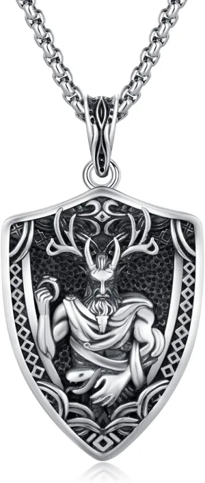 Cernunnos Necklace 925 Sterling Silver Protection Necklace Witcher Medallion Amulet Pagan Viking Necklaces Viking Shield Celtic Gothic Jewelry Christmas Gifts for Boyfriend Men Boys Son Father