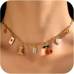 Charm Necklace Western Jewelry for Women Initial Charm Pendant Cowgirl Boot Necklace Beach Accessories Western Outfits for Women 2025
