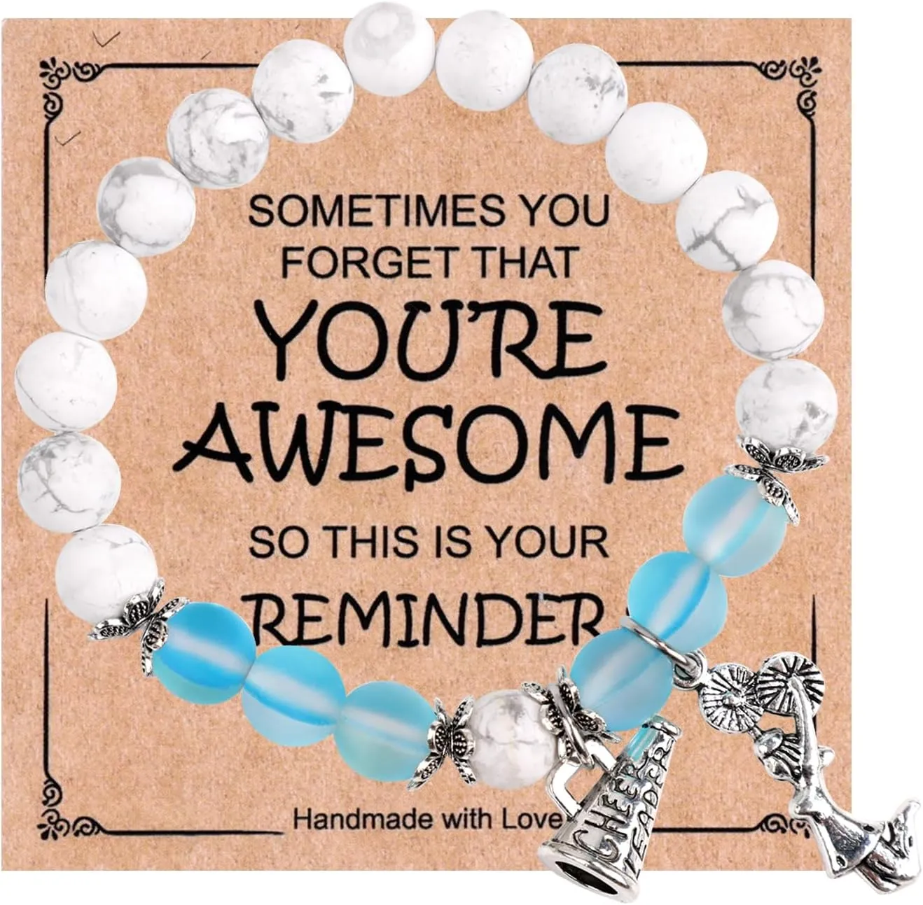 Cheerleading Charm Bracelet with Encouragement Card,Cheer Beaded Bracelets Cheerleading Jewelry Cheerleading Gift Bracelet for Cheer Team Cheerleader