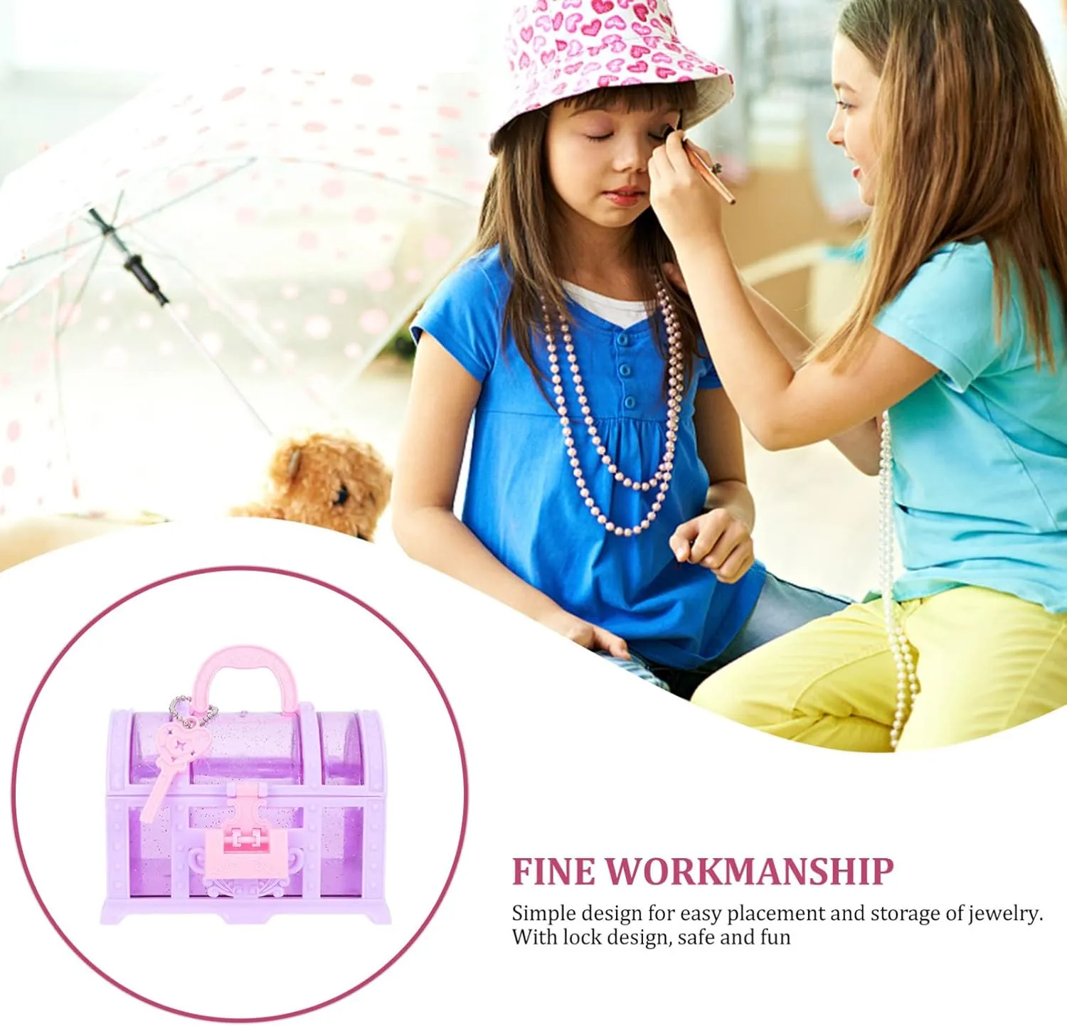 Childrens Jewelry Box 2Pcs Jewelry little girl treasure box pretend treasure box baby girl treasure chest Box Toy Princess Jewelry Organizer