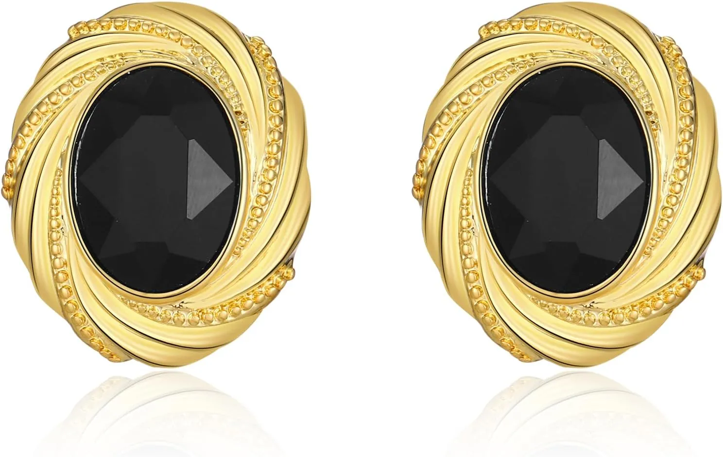 Chunky Gold Earrings for Women, Gold Dangle Drop Earrings With Black Cubic Zirconia Enamel Statement Stud Dangle Earrings Trendy Vintage Earrings Jewelry