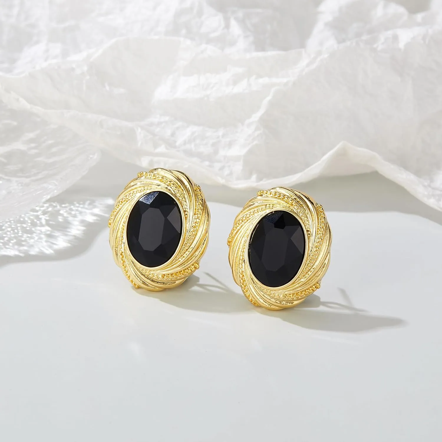 Chunky Gold Earrings for Women, Gold Dangle Drop Earrings With Black Cubic Zirconia Enamel Statement Stud Dangle Earrings Trendy Vintage Earrings Jewelry