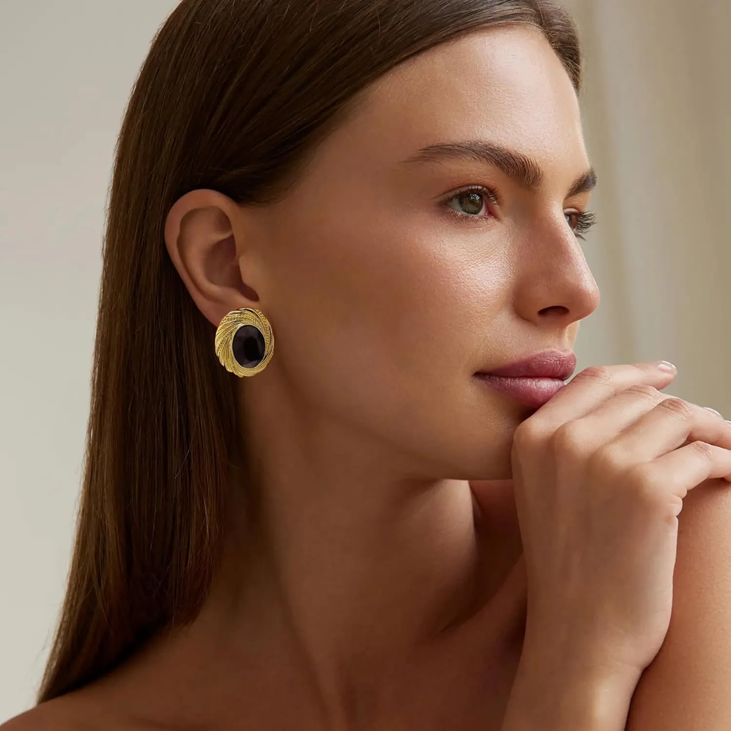Chunky Gold Earrings for Women, Gold Dangle Drop Earrings With Black Cubic Zirconia Enamel Statement Stud Dangle Earrings Trendy Vintage Earrings Jewelry