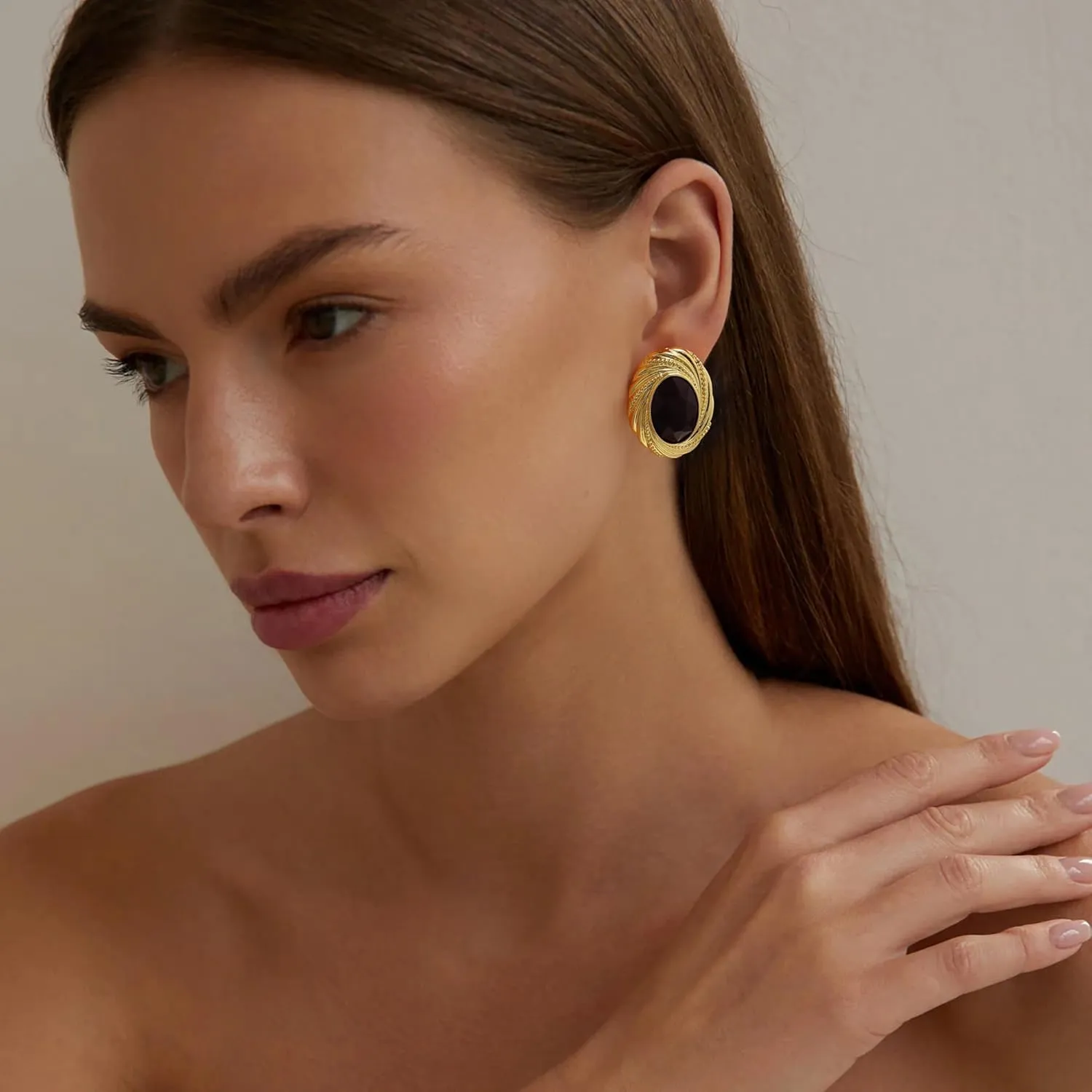 Chunky Gold Earrings for Women, Gold Dangle Drop Earrings With Black Cubic Zirconia Enamel Statement Stud Dangle Earrings Trendy Vintage Earrings Jewelry