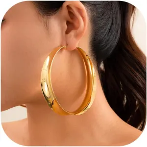 Chunky Gold Earrings for Women Large Gold Hoop Earrings Big Hoops Gold Earrings Exaggerated Large Wide Post Thick Hoop Earrings Minimalist Statement Earrings Prom Jewelry Gift