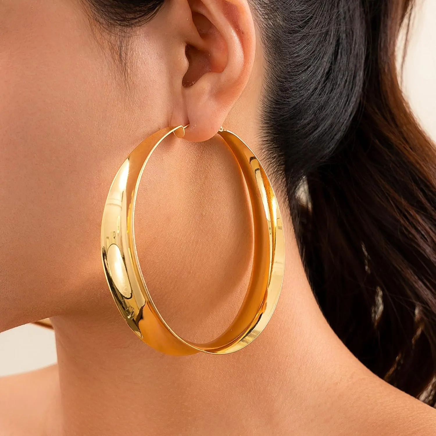 Chunky Gold Earrings for Women Large Gold Hoop Earrings Big Hoops Gold Earrings Exaggerated Large Wide Post Thick Hoop Earrings Minimalist Statement Earrings Prom Jewelry Gift