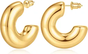 Chunky Gold Hoop Earrings for Women, 14K Gold Plated/Sliver Earrings Chunky Gold Earrings for Women Open Hoops Earrings Hypoallergenic Lightweight Large Gold Hoop Earrings Trendy Gold Hoop Earrings