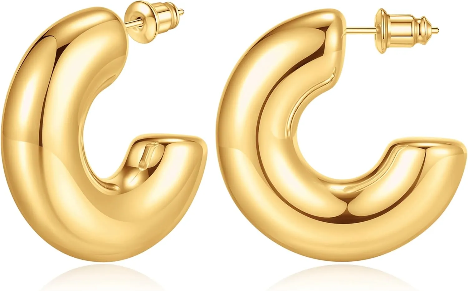 Chunky Gold Hoop Earrings for Women, 14K Gold Plated/Sliver Earrings Chunky Gold Earrings for Women Open Hoops Earrings Hypoallergenic Lightweight Large Gold Hoop Earrings Trendy Gold Hoop Earrings