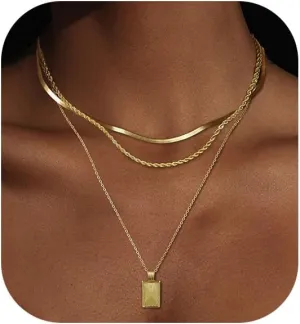 Chunky Gold Necklace for Women, 14K Gold Plated Cuban Link Paperclip Chain Necklace Charm Layered Necklaces for Women Trendy Statement Herringbone Choker Necklace for Women Thick Gold Jewelry