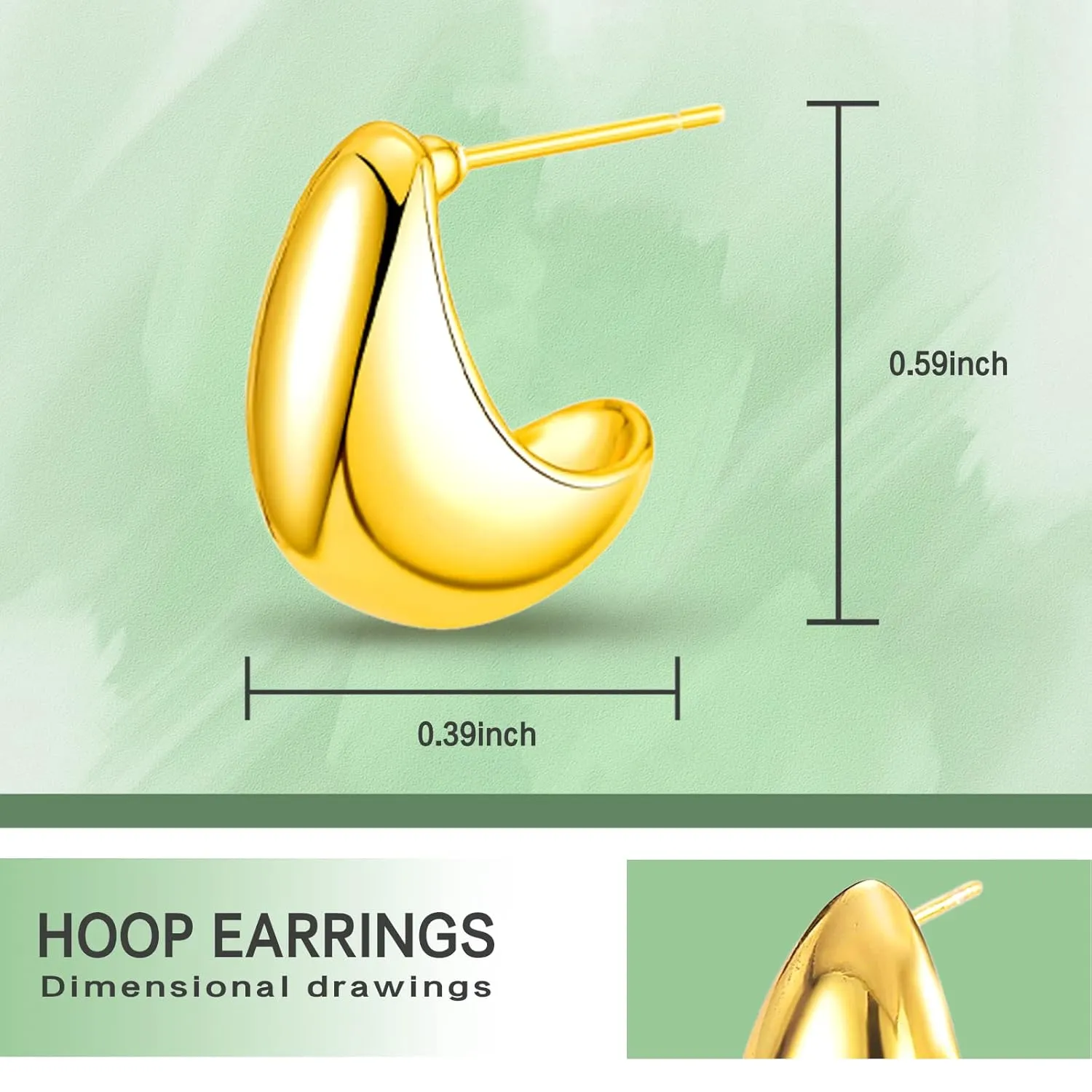 Chunky Hoop Earrings for Women 18K Real Gold Plated Lightweight Waterdrop Hoops Earrings Hypoallergenic Gifts for Women Girls (gold)