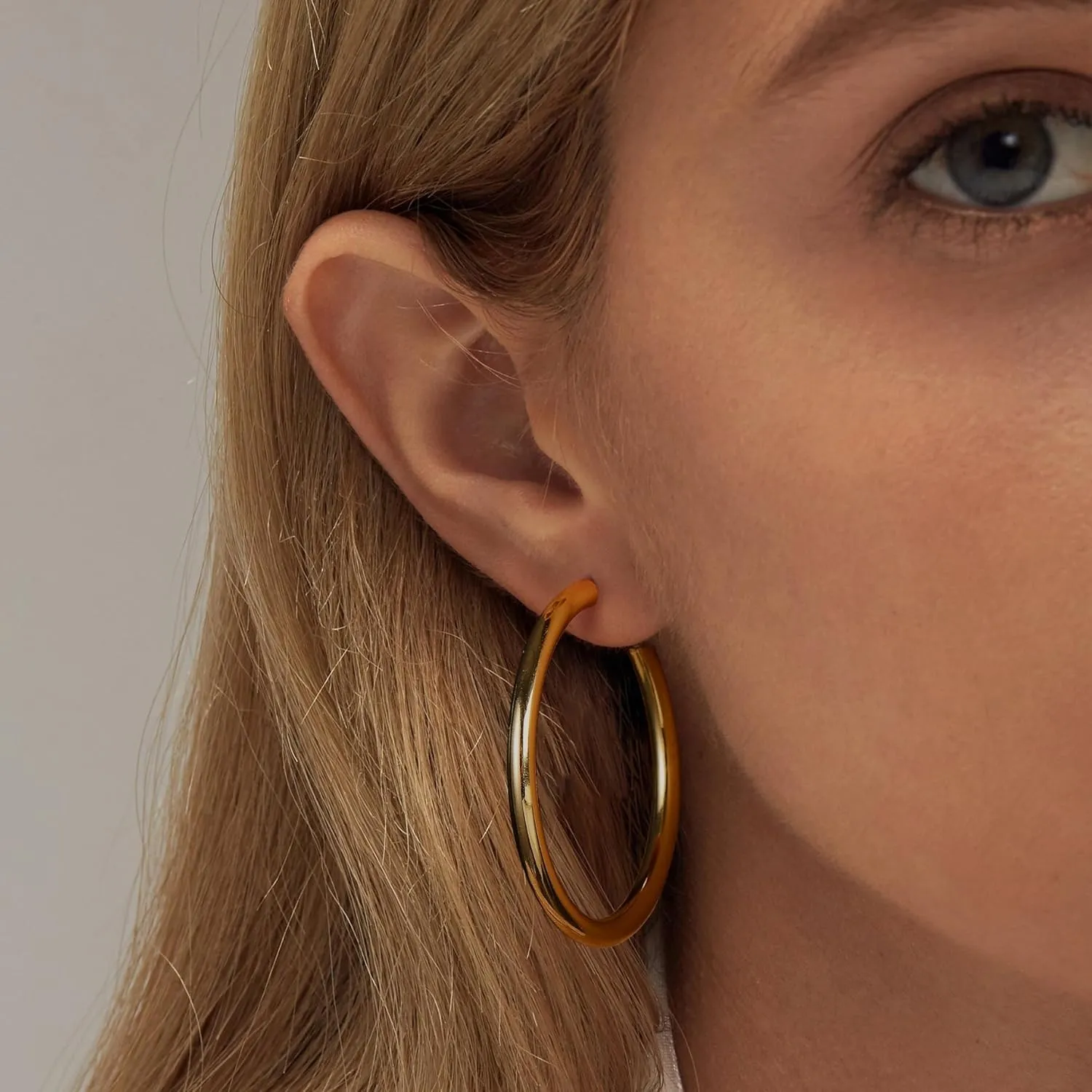 Chunky Hoop Earrings - Sterling Silver Post, Thick Gold Hoops, Hypoallergenic, Lightweight, Large 40/50/60MM