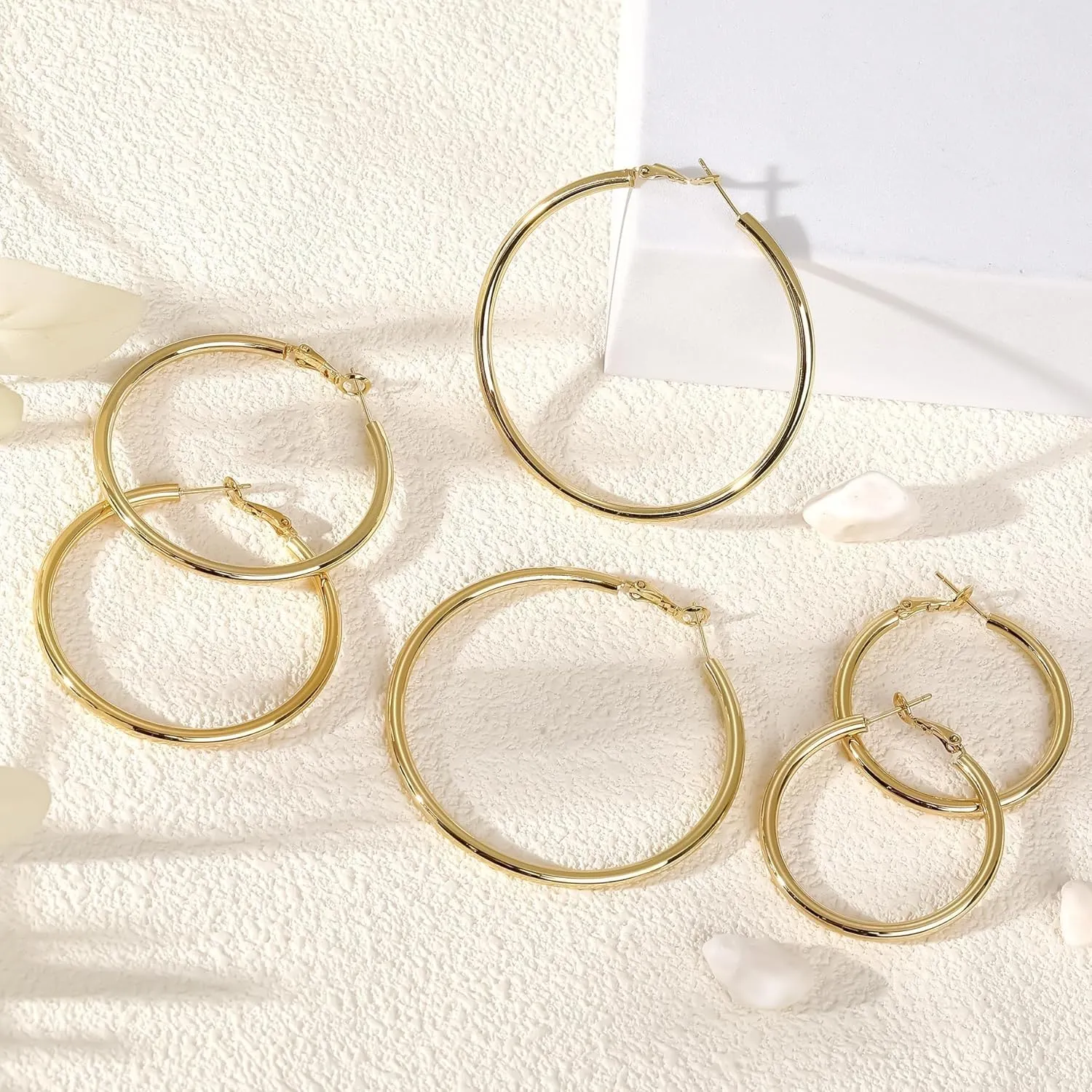 Chunky Hoop Earrings - Sterling Silver Post, Thick Gold Hoops, Hypoallergenic, Lightweight, Large 40/50/60MM