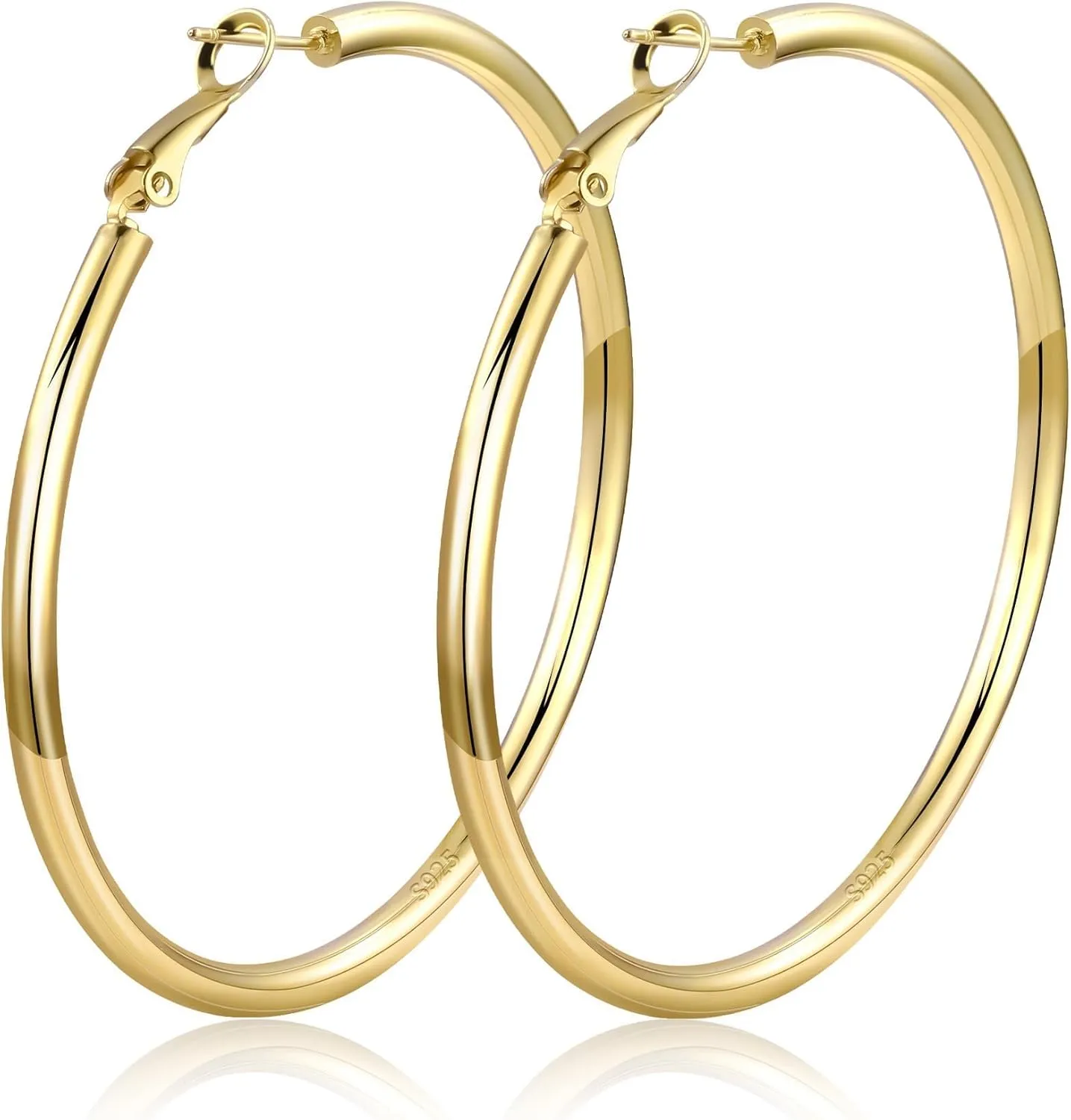 Chunky Hoop Earrings - Sterling Silver Post, Thick Gold Hoops, Hypoallergenic, Lightweight, Large 40/50/60MM