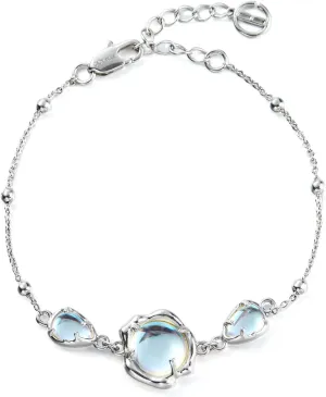 Cicy Bell Platinum Plated Link Bracelet for Women Synthetic Moonstone Adjustable Cable Chain Station Bracelets, 5.9"  1.9" Extender