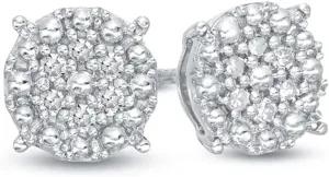 Circle Shape Cluster White Gold 925 Sterling Silver Stud Earrings Hypoallergenic 5A CZ Stone 3D Flower Set Mens Round Screw Back Post Trendy Hip Hop Earrings