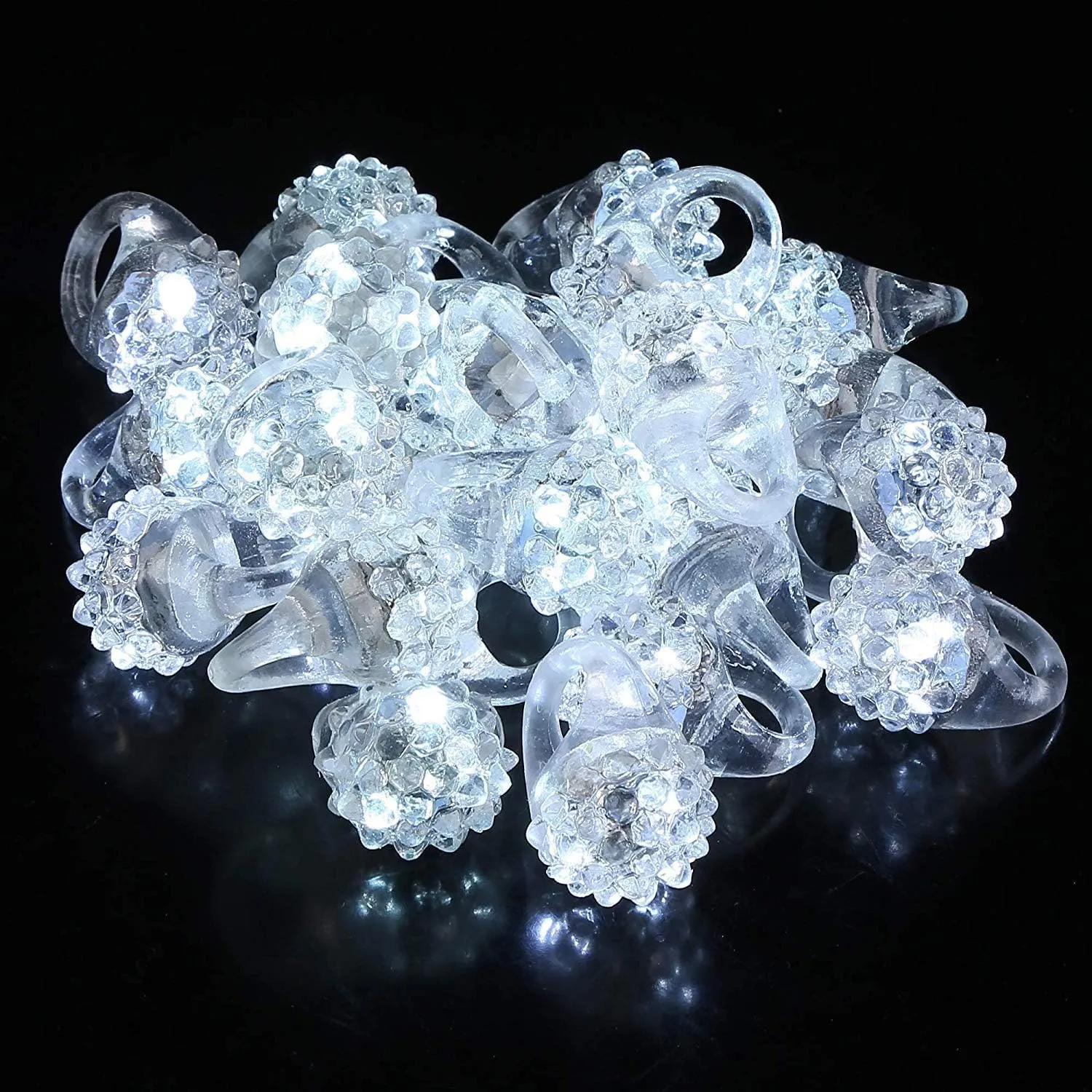 Clear Shining White LED Flashing Jelly Bumpy Finger Rings (72 Ct)