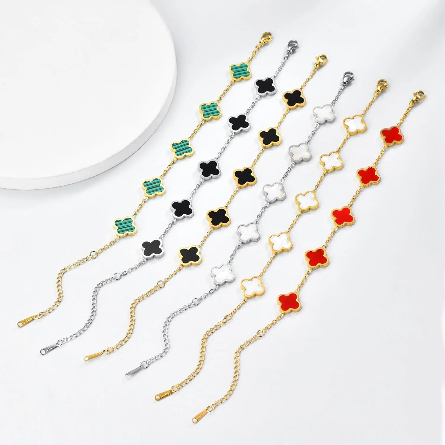 Clover Bracelets for Women 18k Gold Plated 4 Leaf Clover Bracelet Gold Silver Black White Red Cute Lucky Bracelets Jewelry Gifts Trendy for Women
