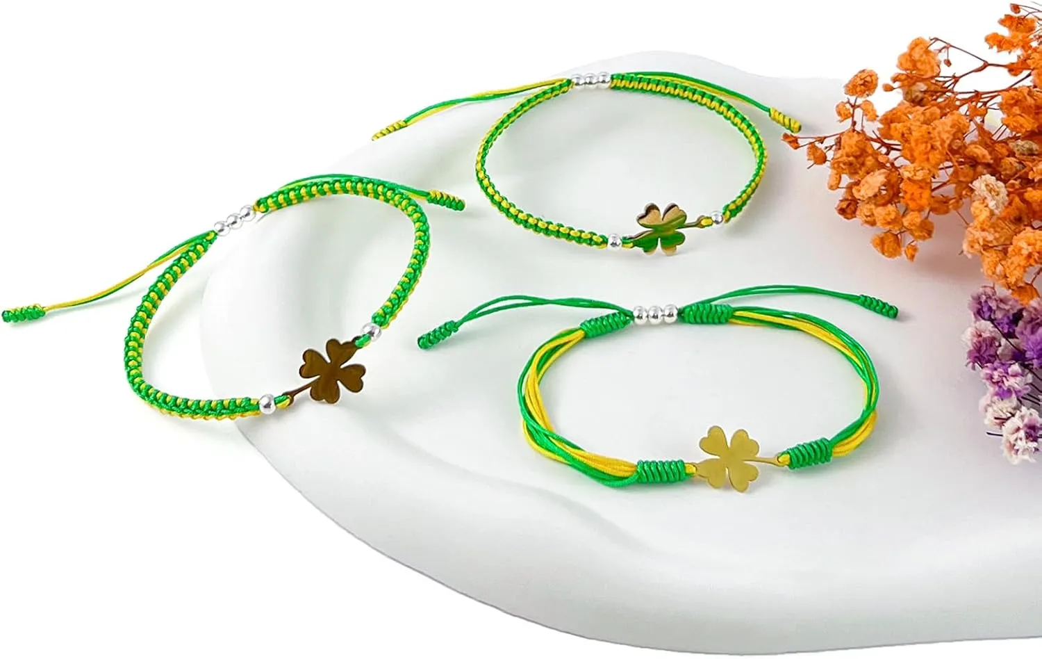 Clover Lucky Bracelet Handmade Braided Irish Luck & Protection String Bracelet With Gift Box Amulet Bohemia Style Rope Adjustable For Women, Men, Friendship 18K Gold Plated St. Patrick's Day