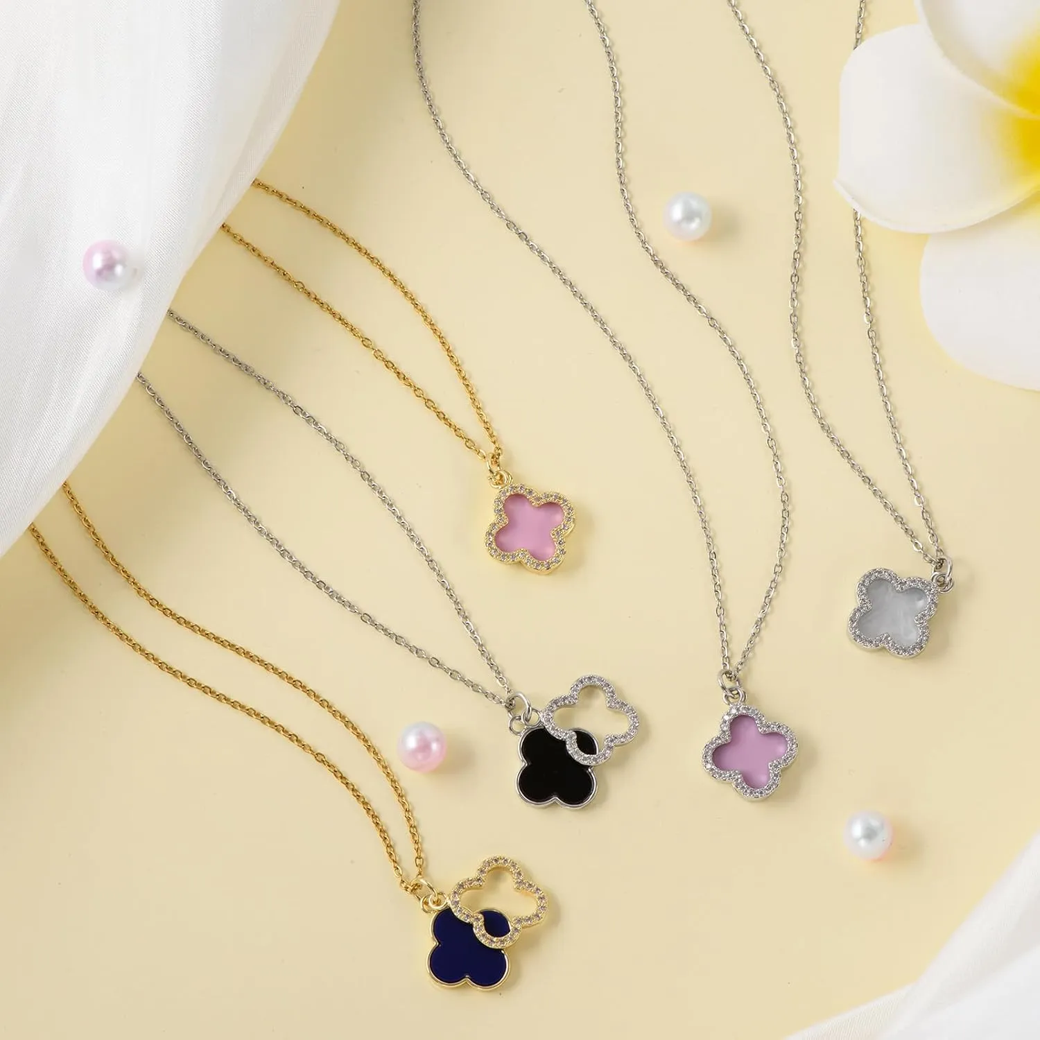 Clover Necklace For Women 14K Gold Plated/Silver Dainty Lucky Clover Pendent Necklace Trendy Four Leaf Clover Necklace Cute Simple Women's Jewelry Gift